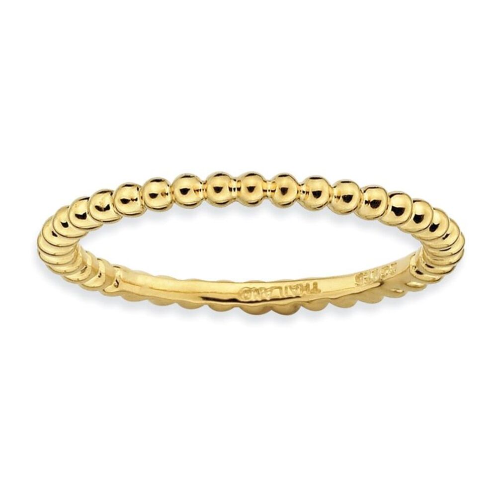 1.5mm 14k Yellow Gold Plated Sterling Silver Beaded Band, Size 6